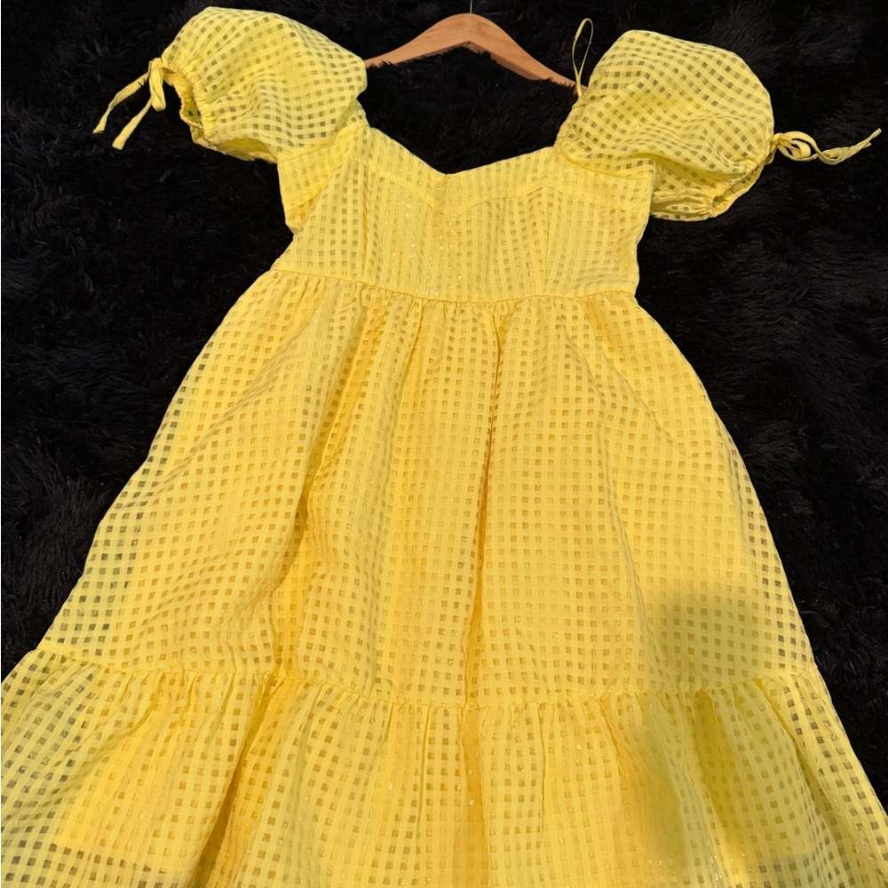 Entro Yellow Ruffled Tiered Sundress with Puff Sleeves
